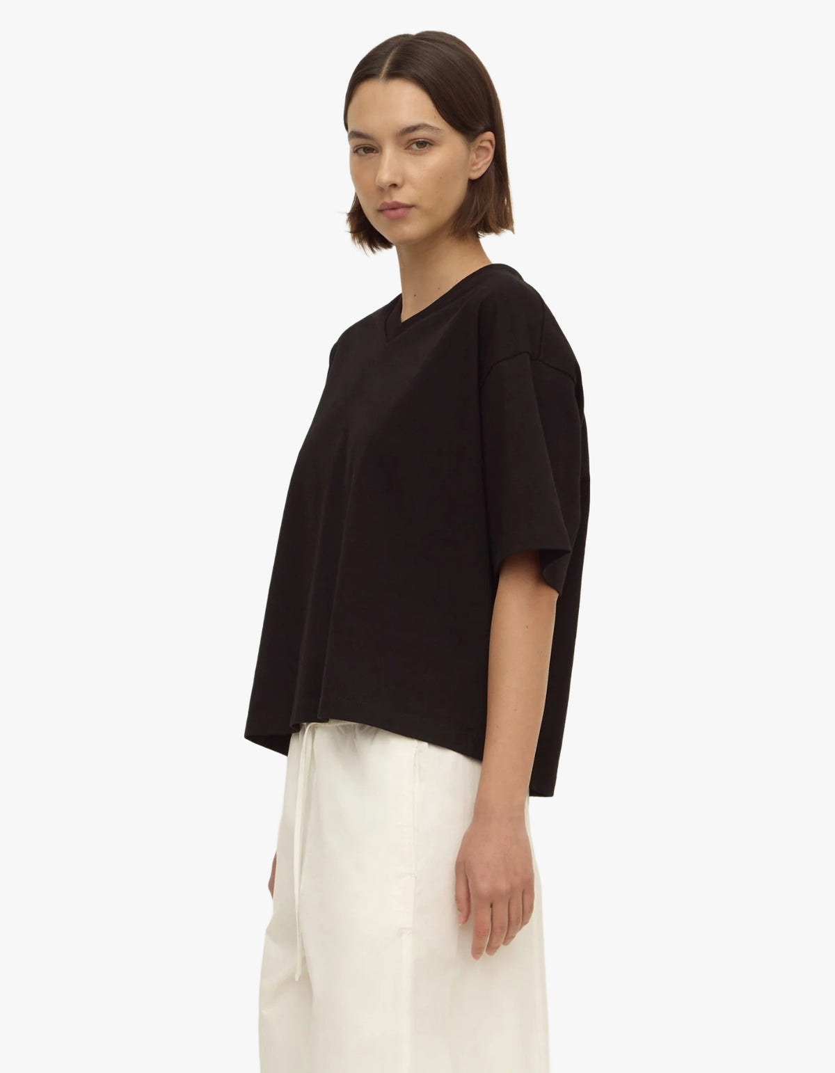 Ellie V Neck Oversized Tee - Black