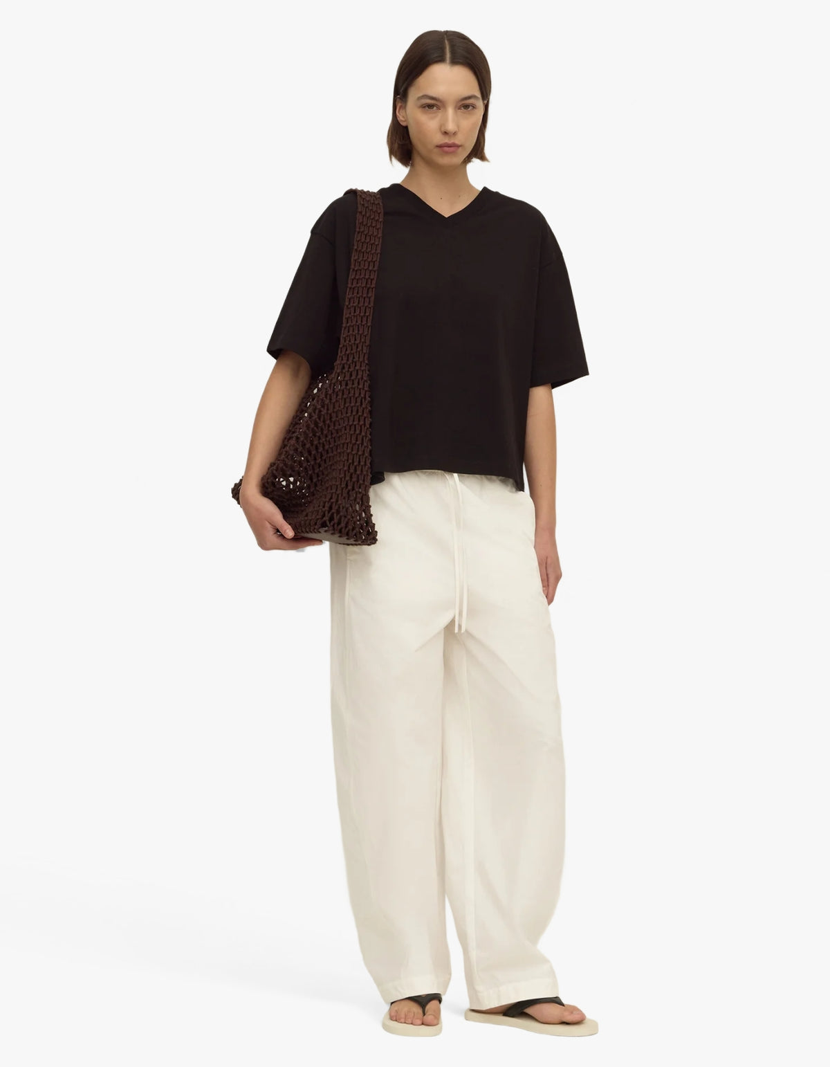 Ellie V Neck Oversized Tee - Black