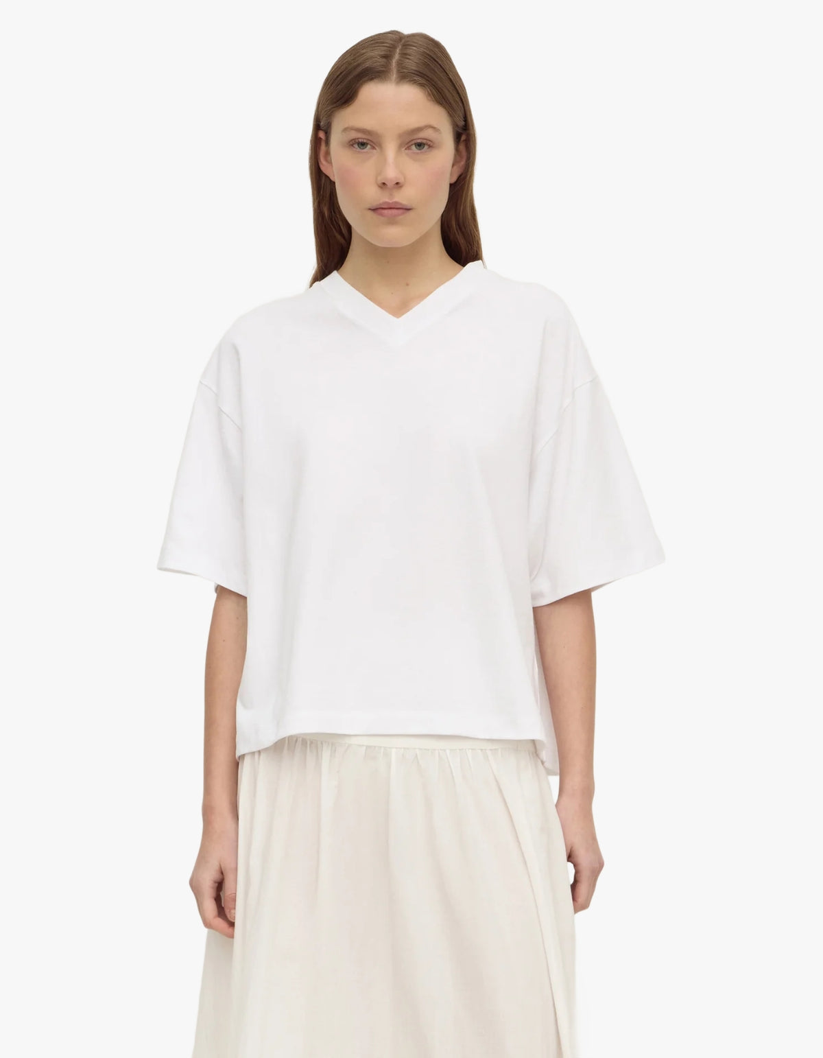 Ellie V Neck Oversized Tee - White