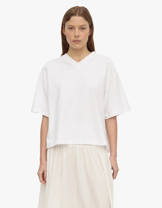 Ellie V Neck Oversized Tee - White