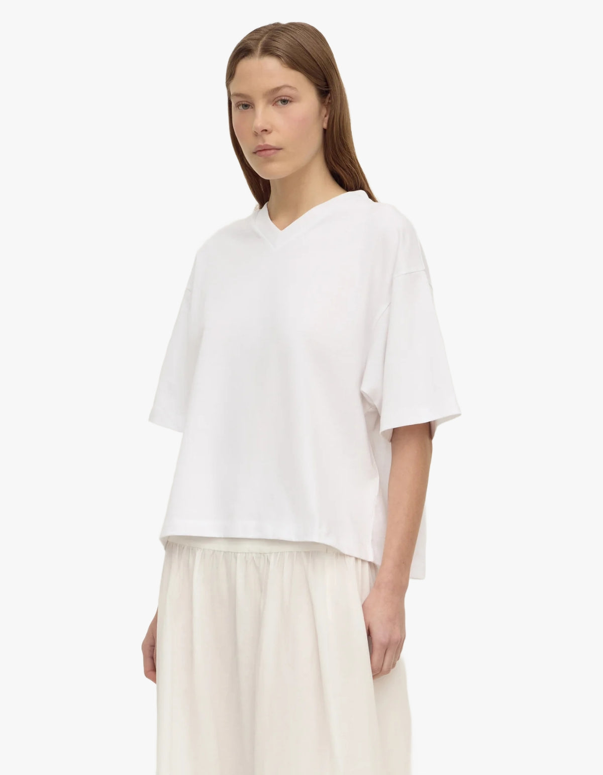 Ellie V Neck Oversized Tee - White