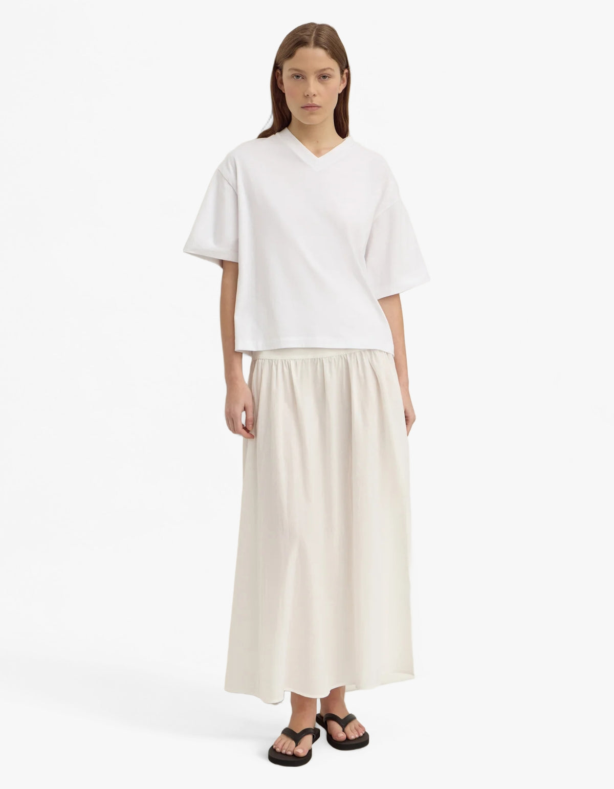 Ellie V Neck Oversized Tee - White