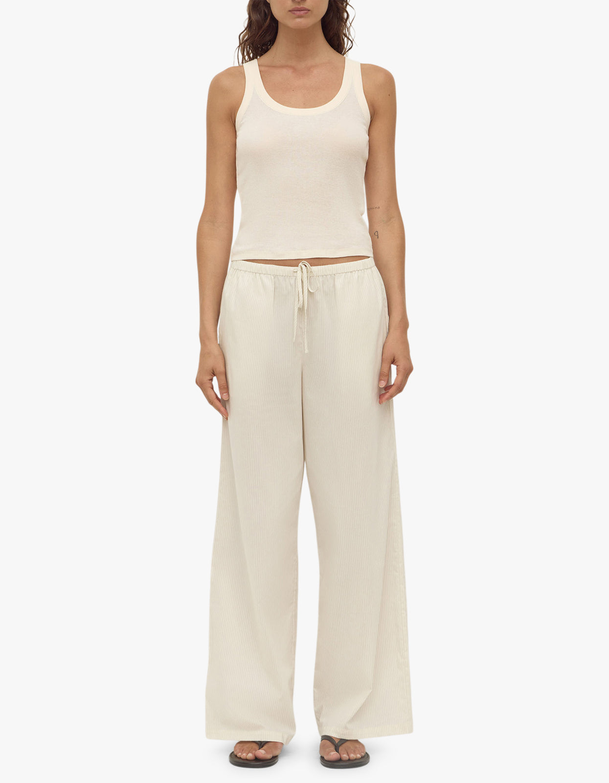 Marina Stripe Pant - White/Grey Stripe