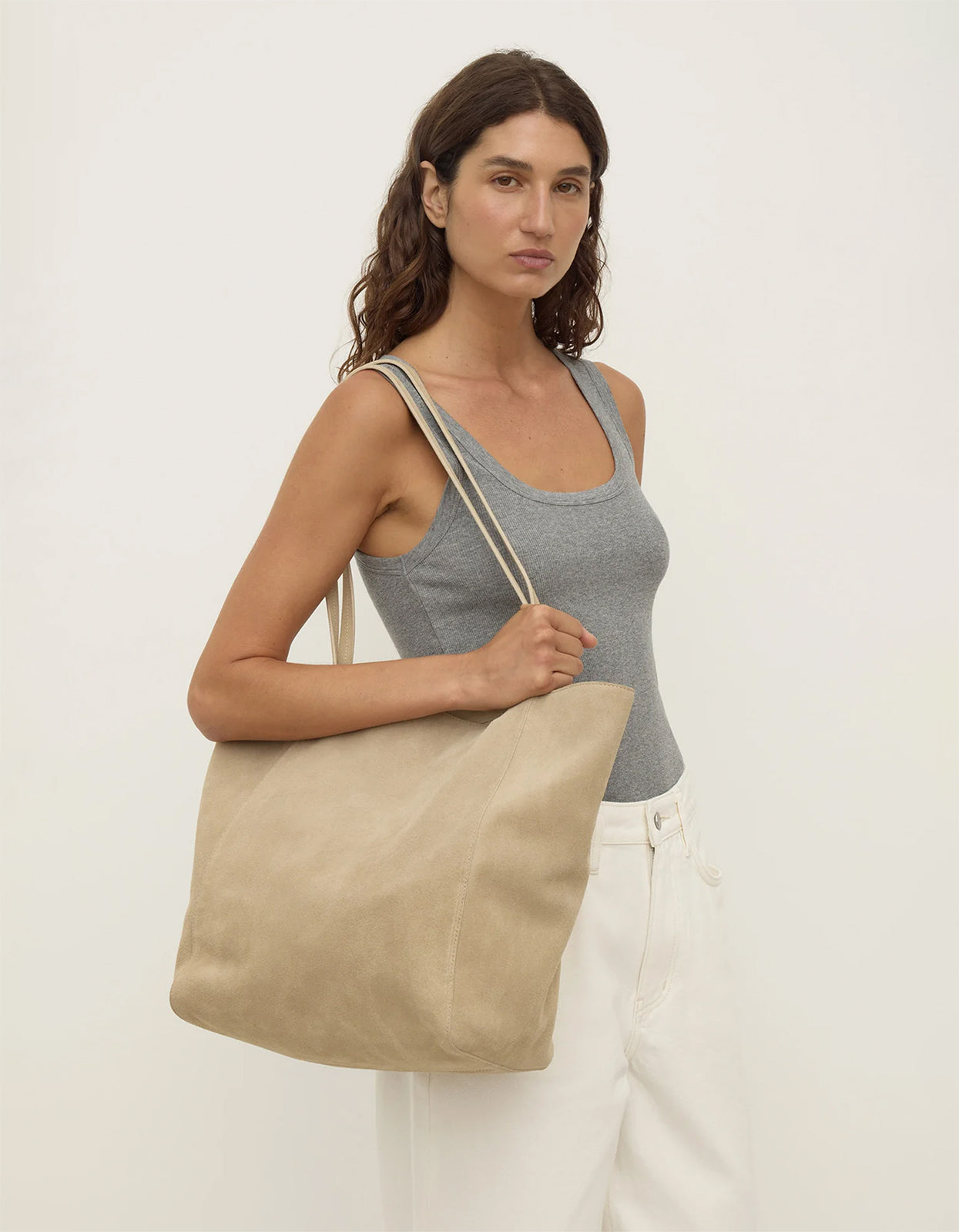 Paige Suede Tote Bag - Sand