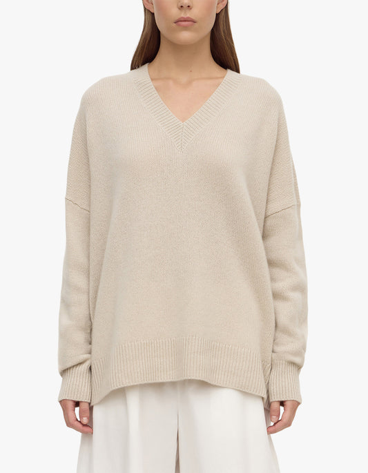 Alora Cashmere V Neck Knit - Tapioca