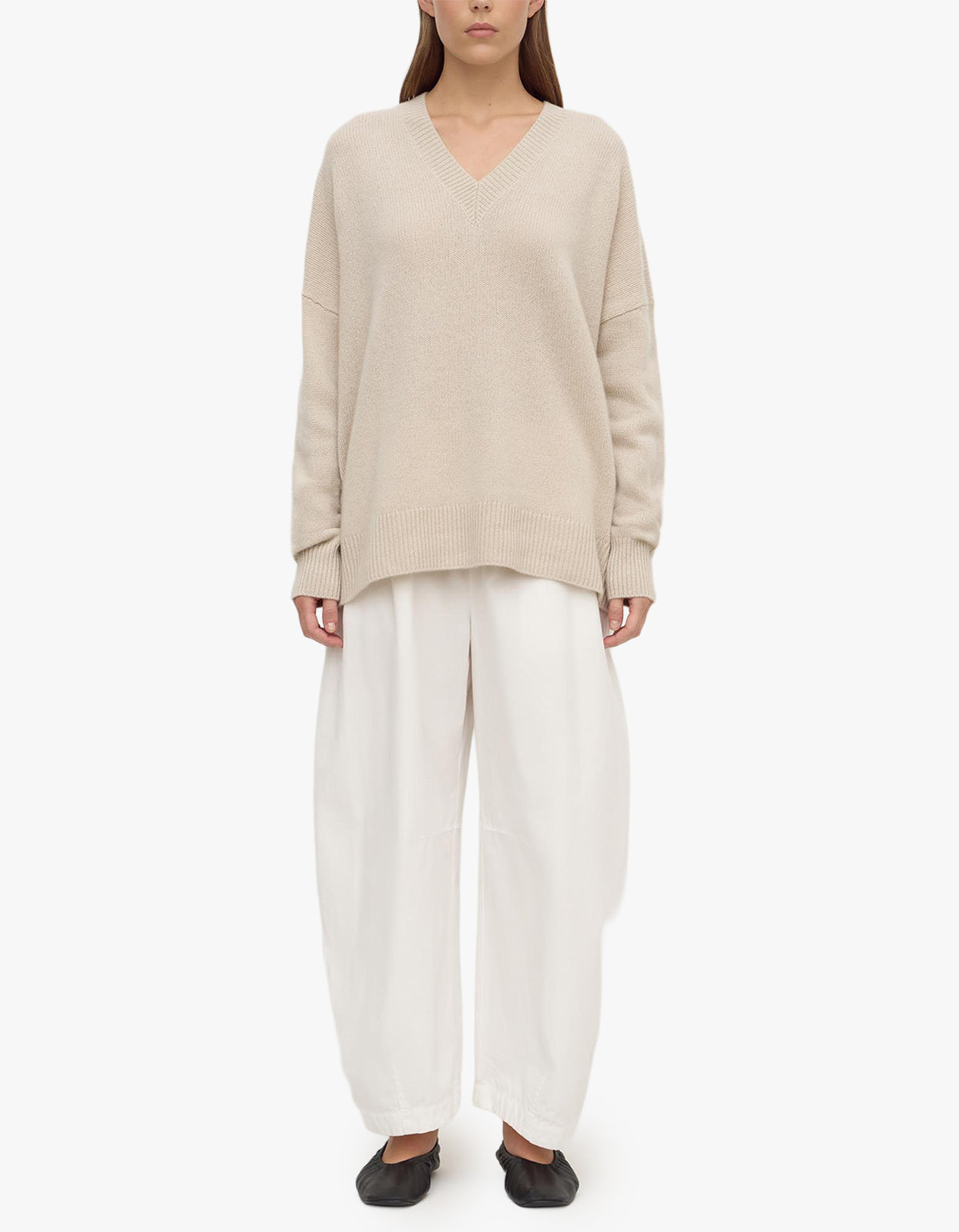 Alora Cashmere V Neck Knit - Tapioca