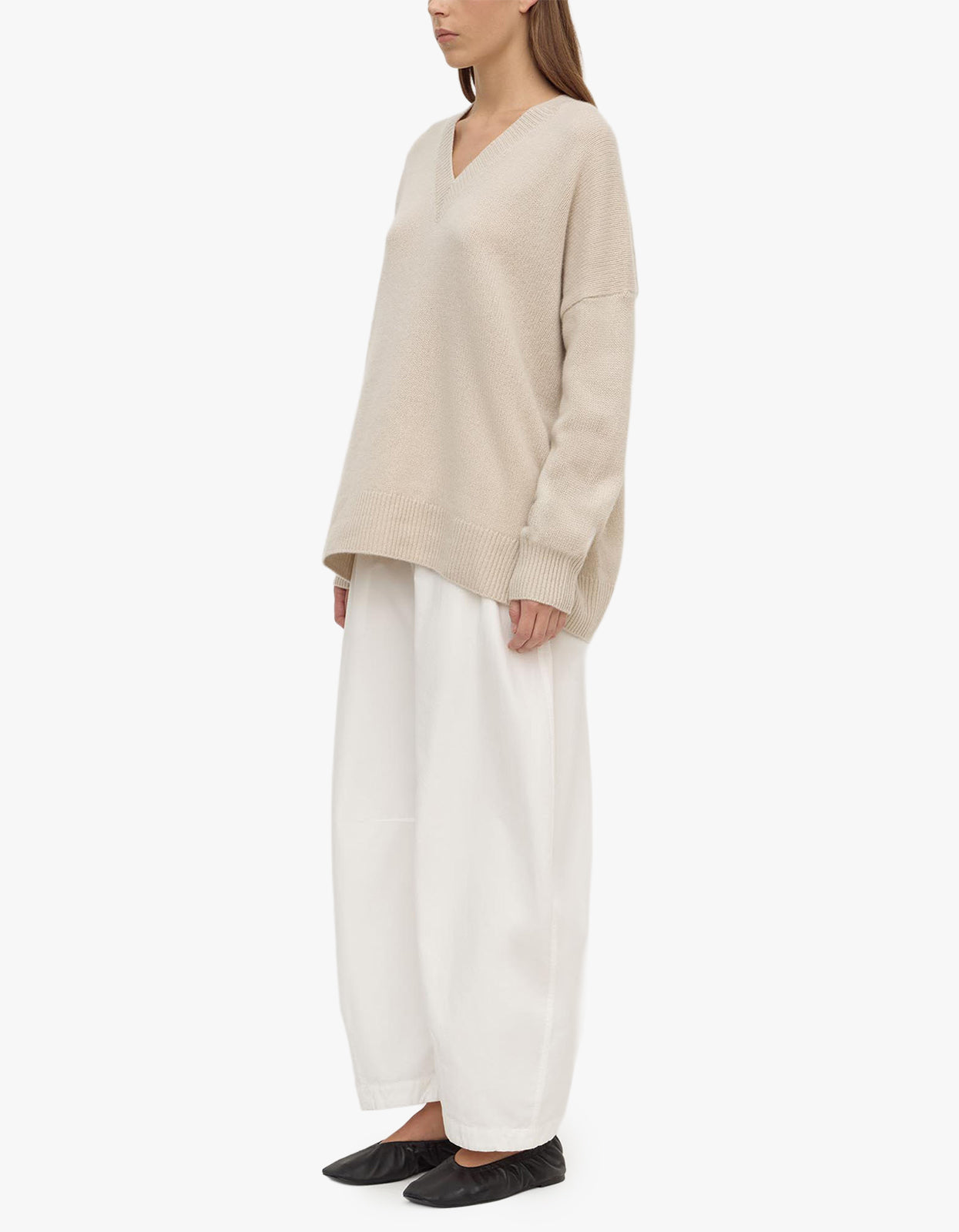 Alora Cashmere V Neck Knit - Tapioca