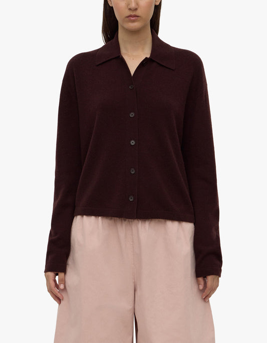Wool Cashmere Knit Cardigan - Dark Merlot