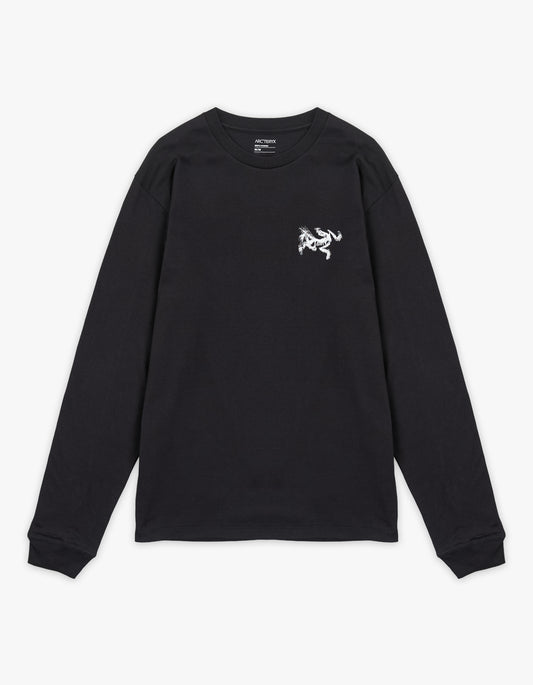 M Kragg Supima Cotton Bird Tile L/S T Shirt - Black/Arctic Silk