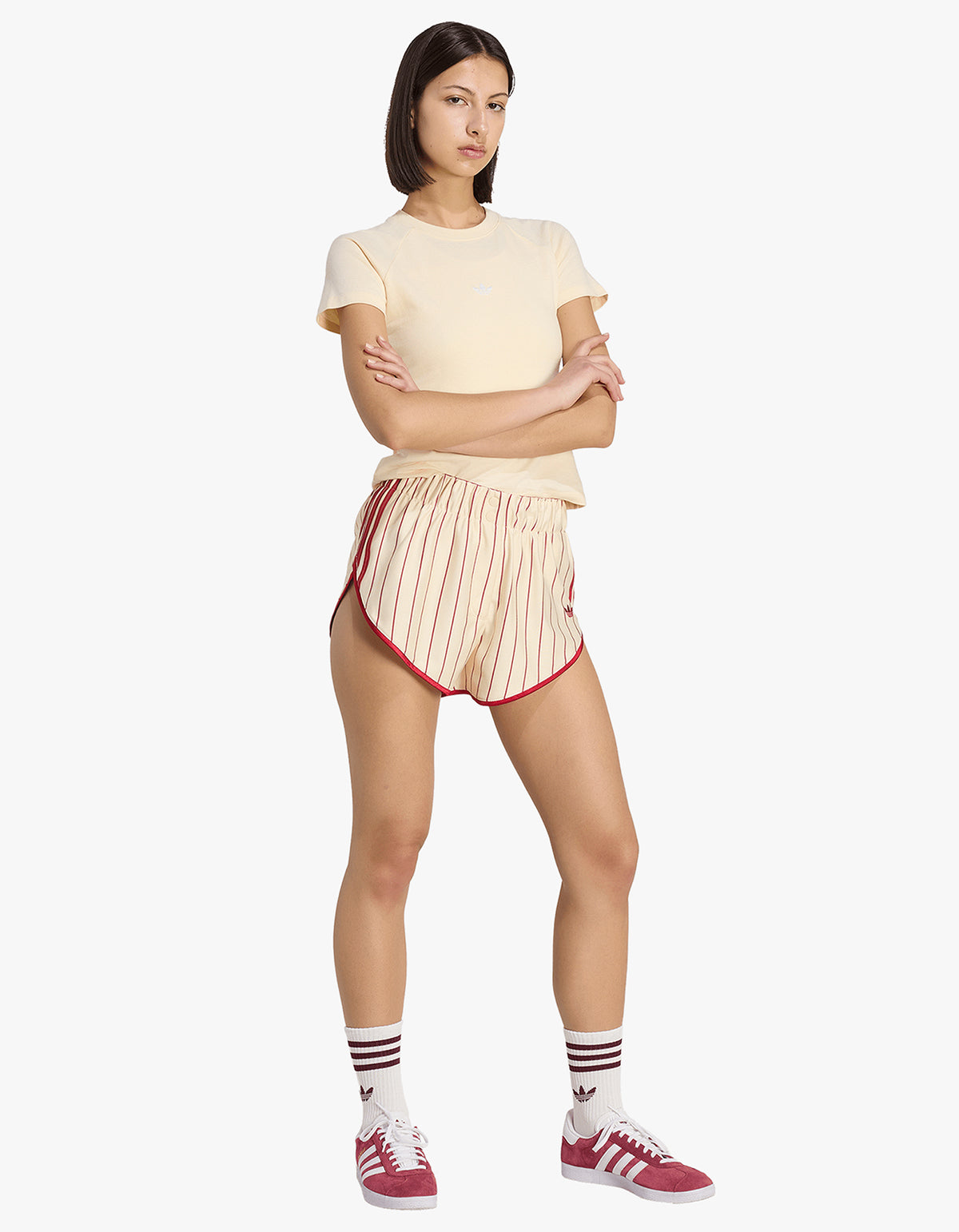 Pinstripe Firebird Shorts - Warm Vanilla / Team Victory Red