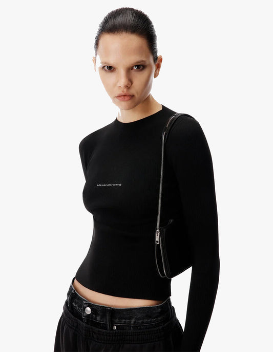 Knit Logo Long Sleeve Tee - Black
