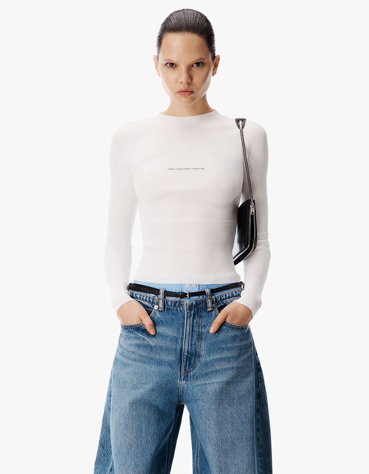Knit Logo Long Sleeve Tee - White