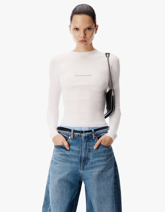 Knit Logo Long Sleeve Tee - White