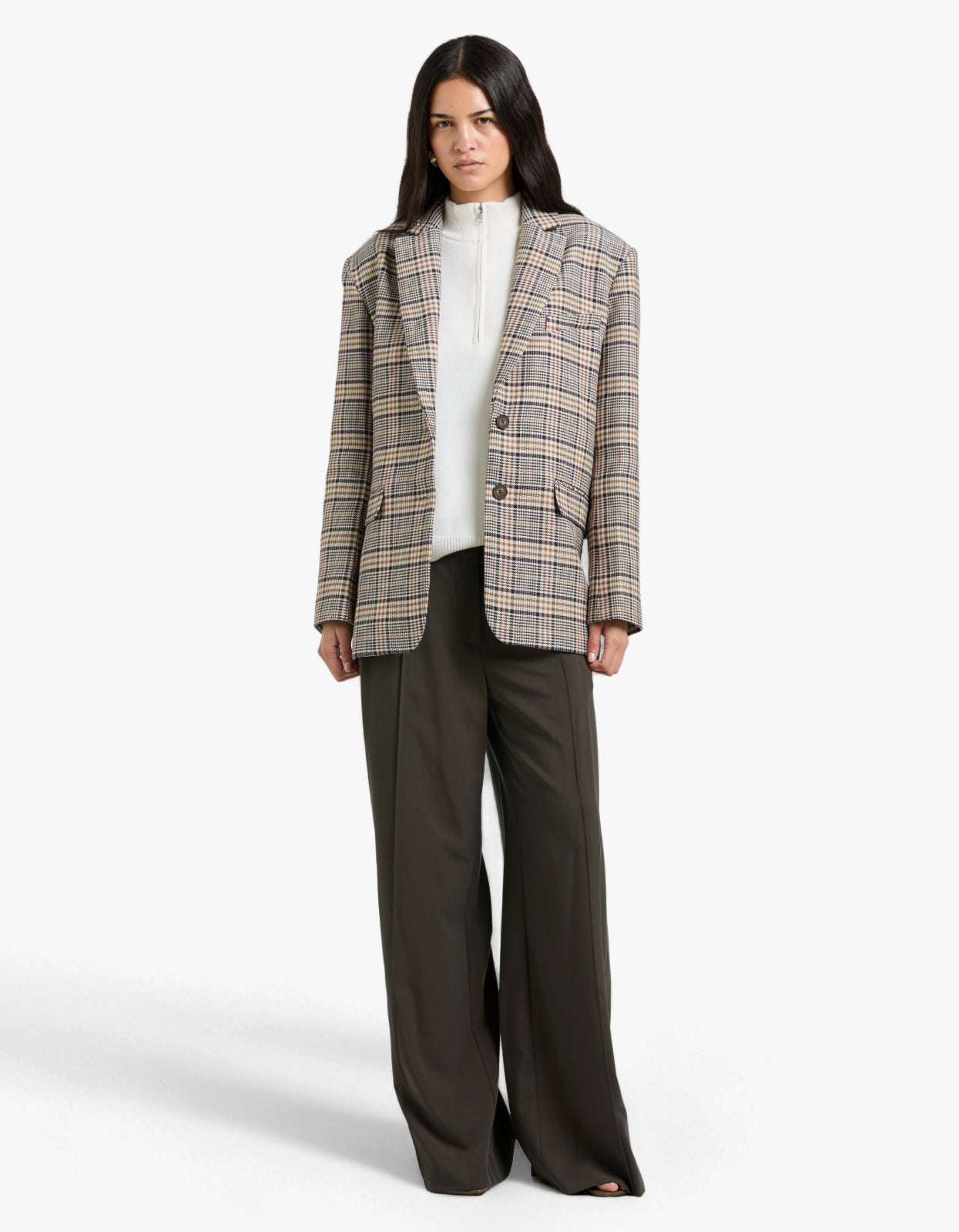 Quinn Blazer - Beige And Navy Checks