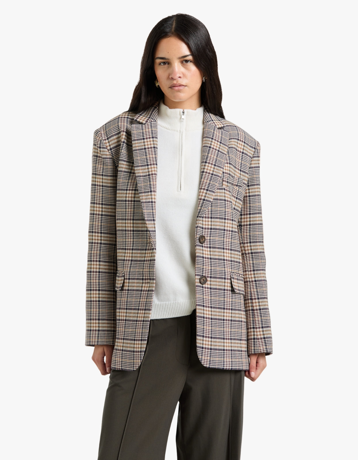 Quinn Blazer - Beige And Navy Checks