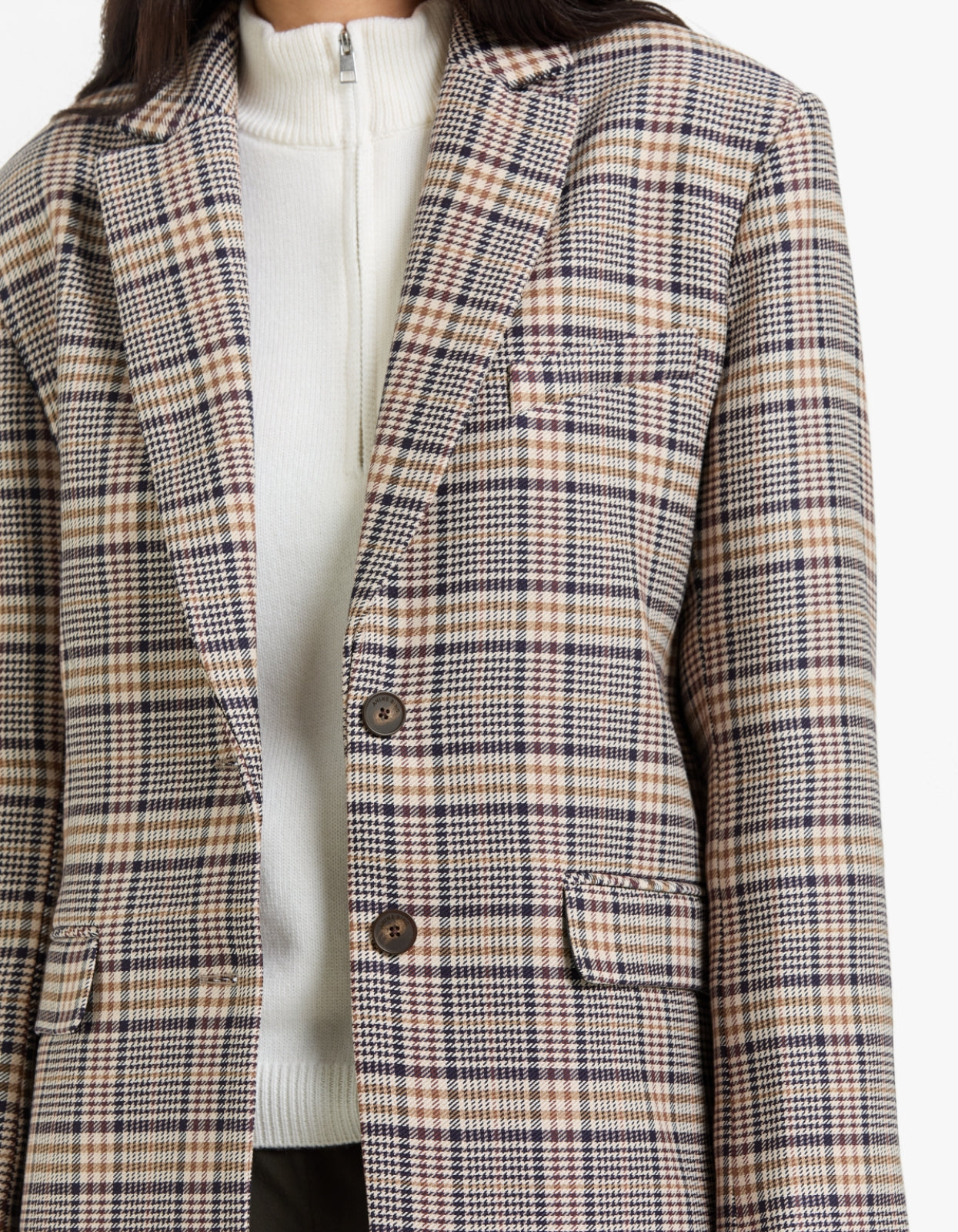 Quinn Blazer - Beige And Navy Checks