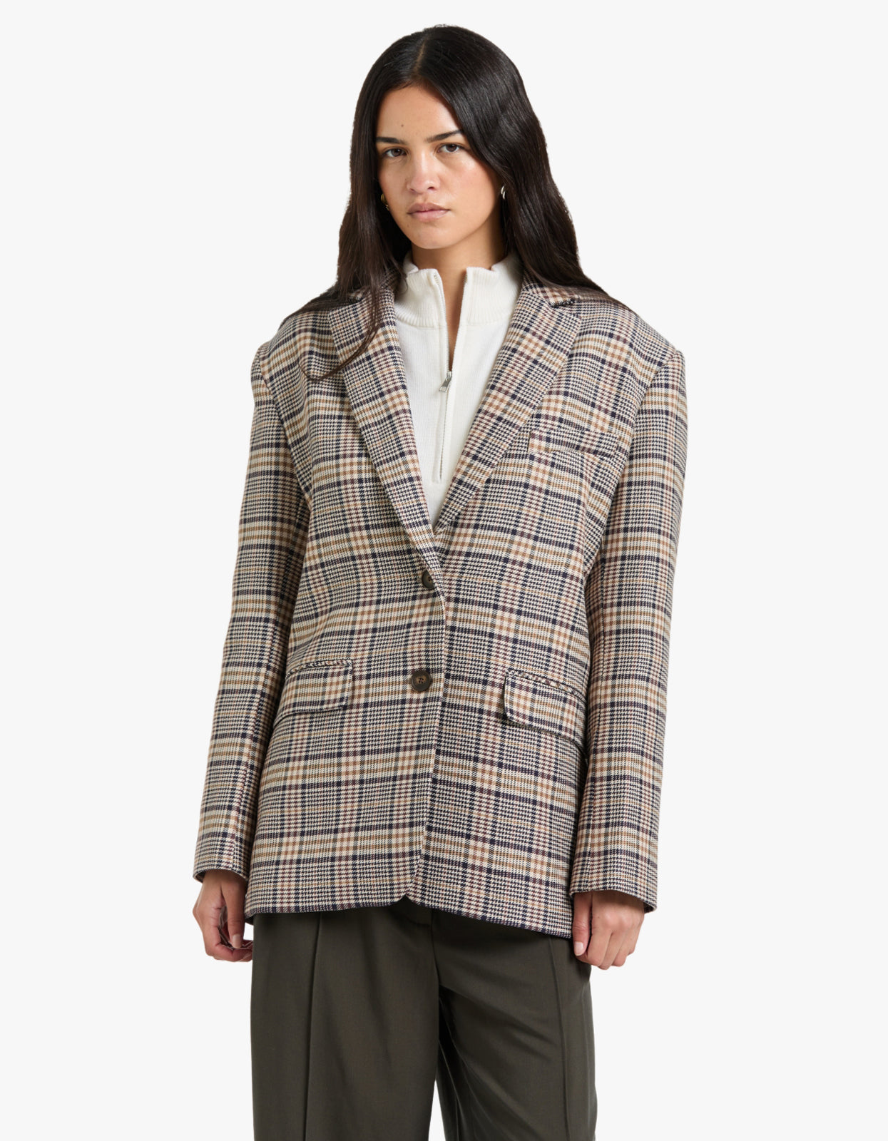 Quinn Blazer - Beige And Navy Checks
