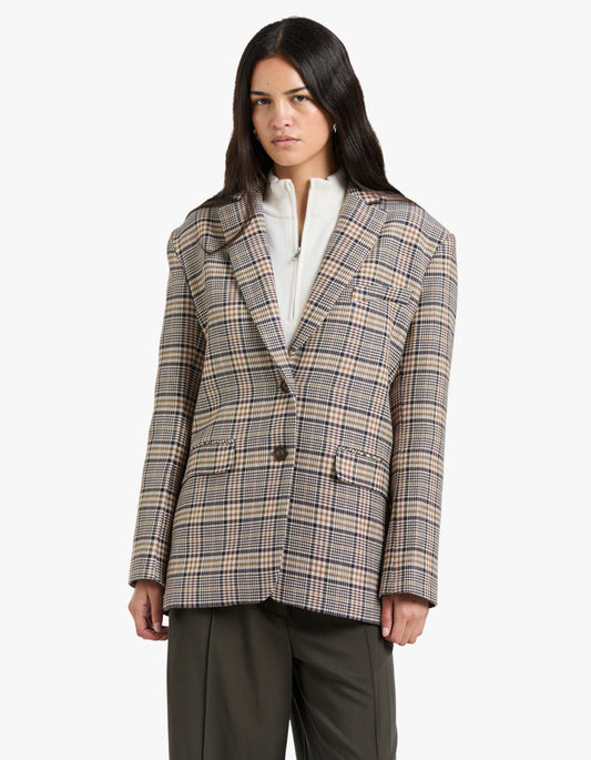 Quinn Blazer - Beige And Navy Checks