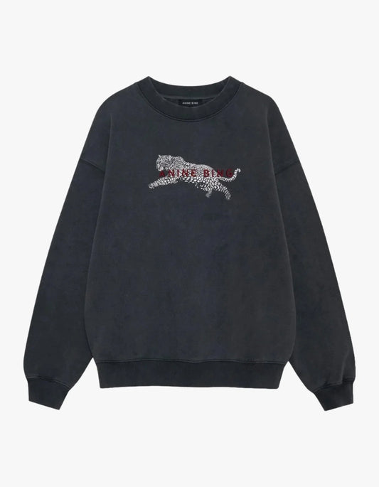 Spencer Sweatshirt Leopard - Washed Black