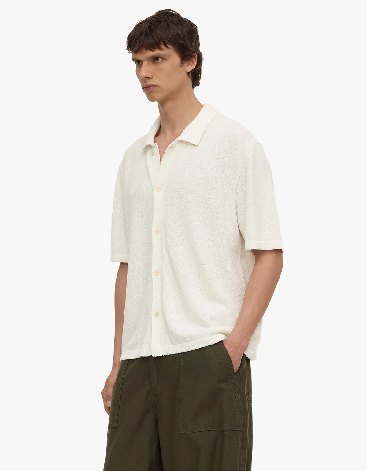 Lance Boucle Knit Short Sleeve Shirt - Cream
