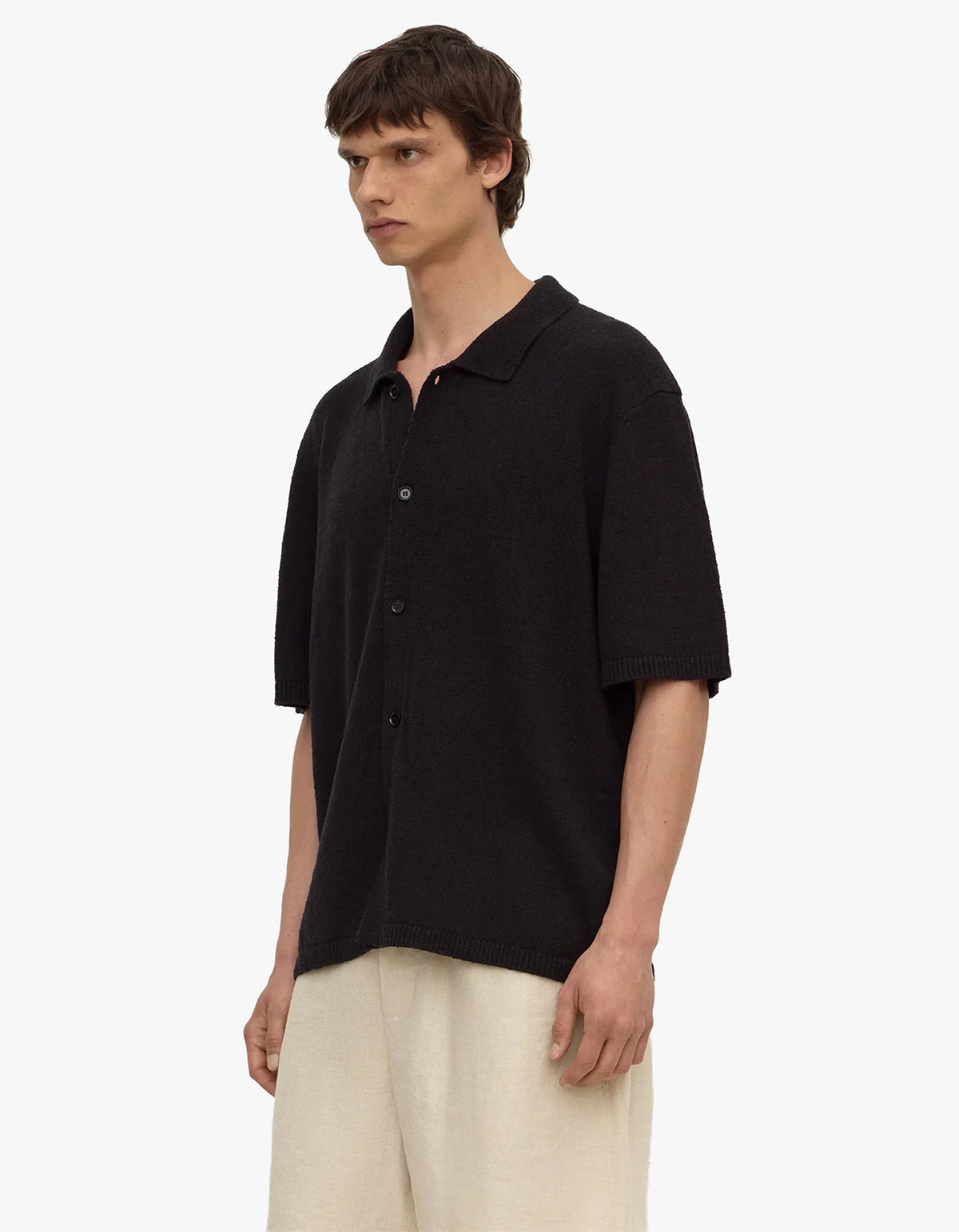Lance Boucle Knit Short Sleeve Shirt - Washed Black