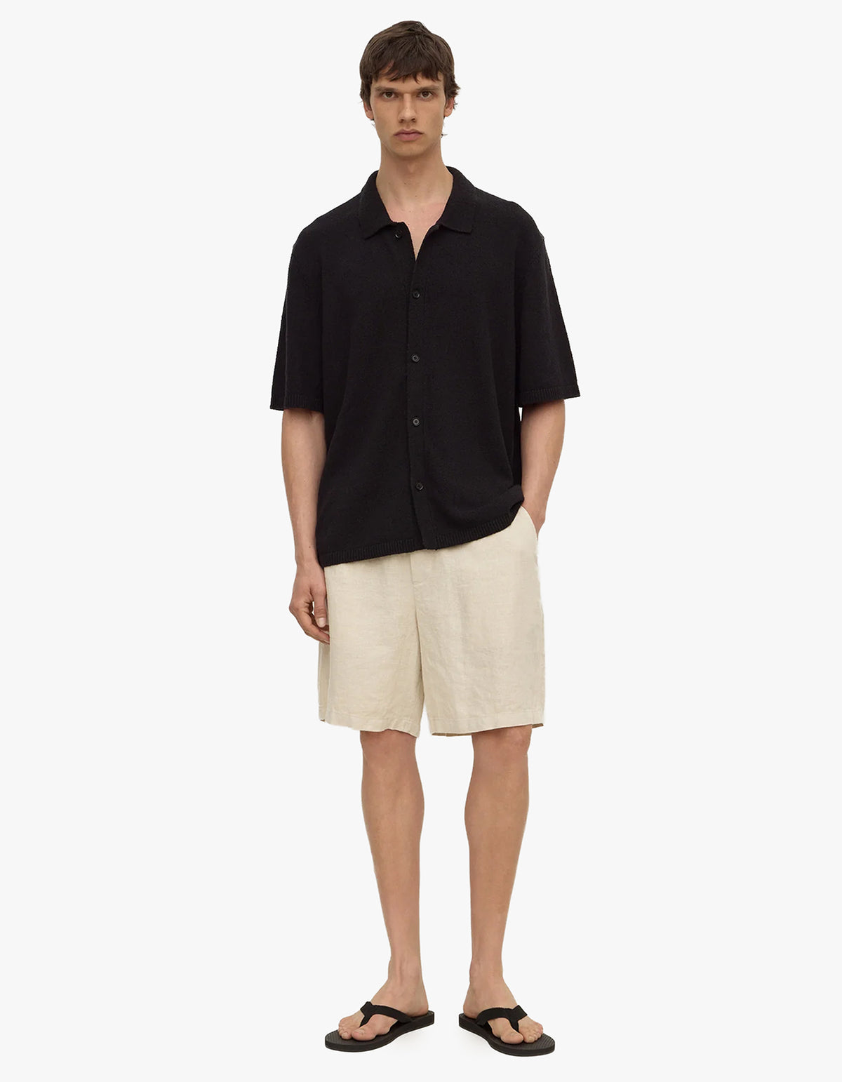 Lance Boucle Knit Short Sleeve Shirt - Washed Black