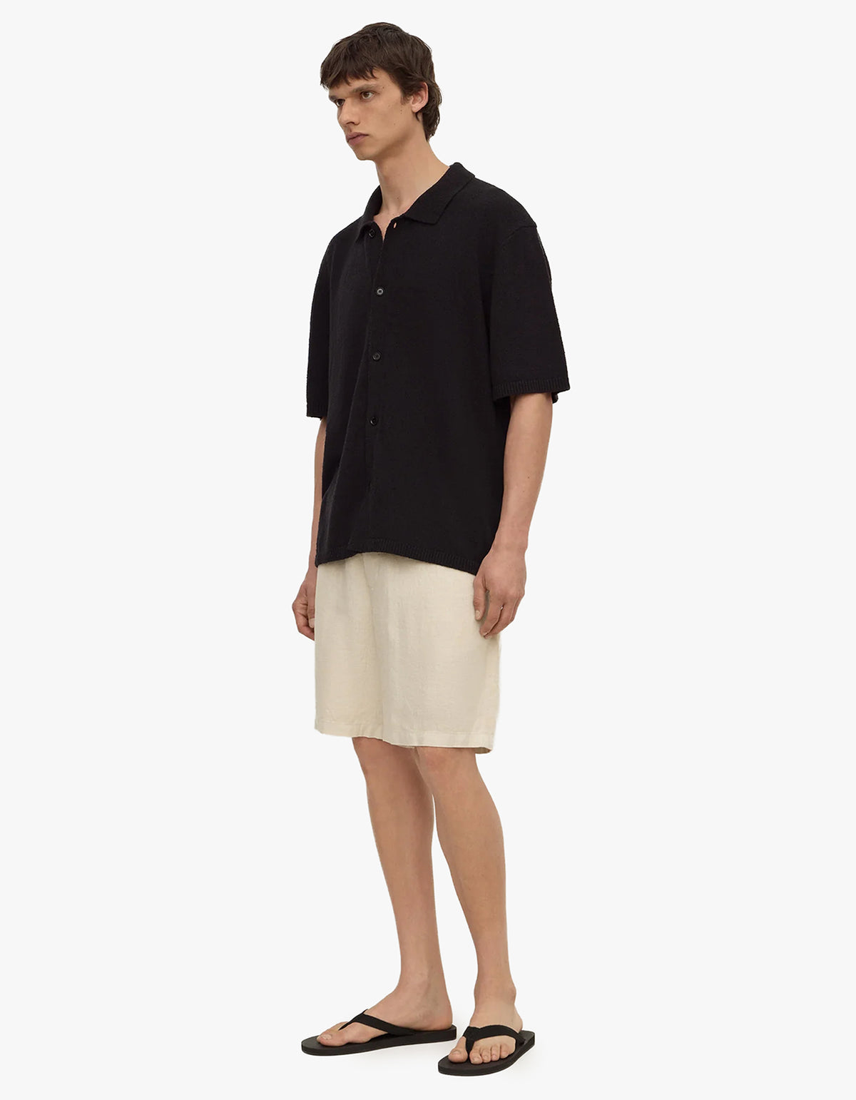 Lance Boucle Knit Short Sleeve Shirt - Washed Black