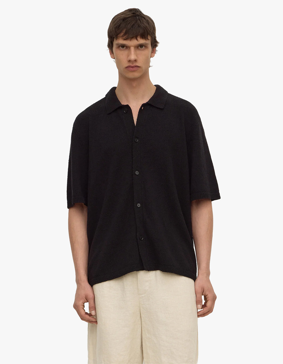 Lance Boucle Knit Short Sleeve Shirt - Washed Black