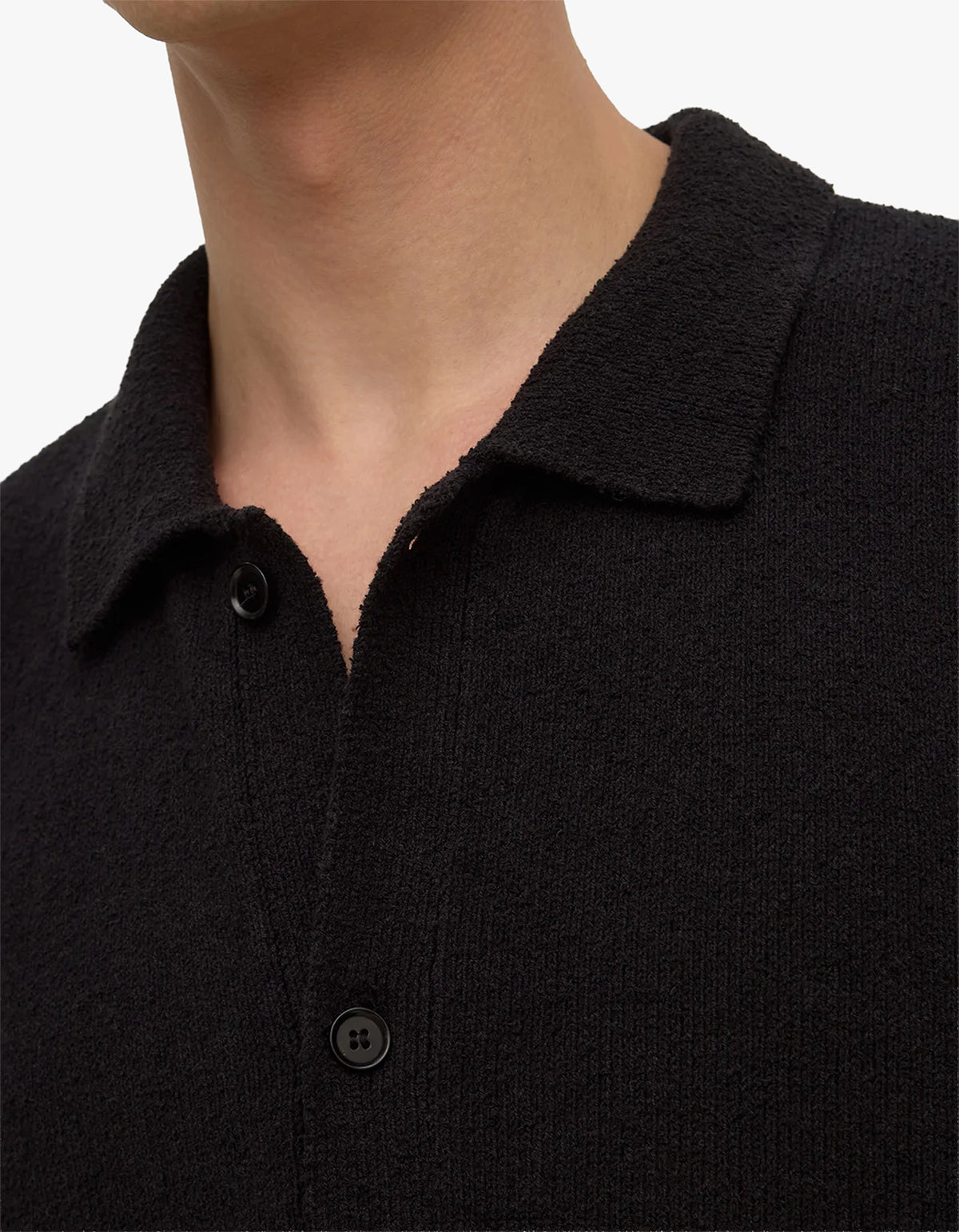 Lance Boucle Knit Short Sleeve Shirt - Washed Black