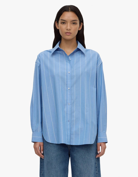 Marcia Poplin Shirt - Blue White Stripe