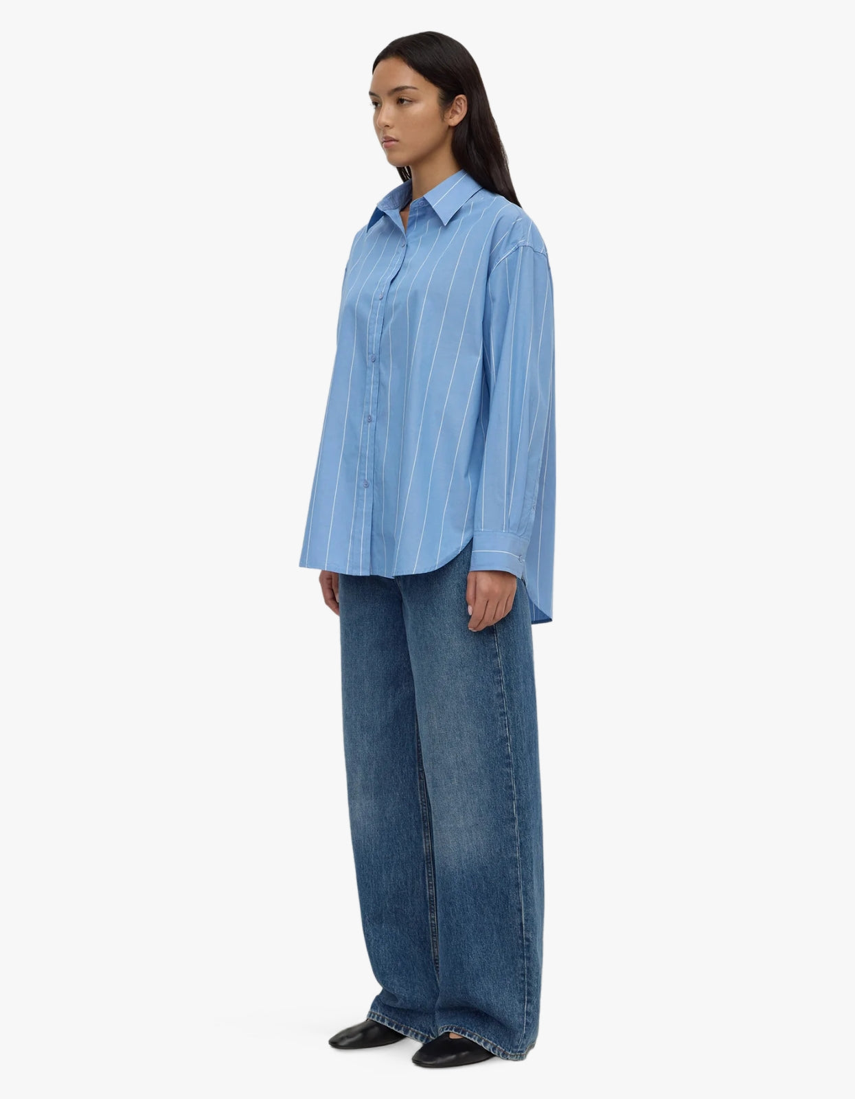 Marcia Poplin Shirt - Blue White Stripe