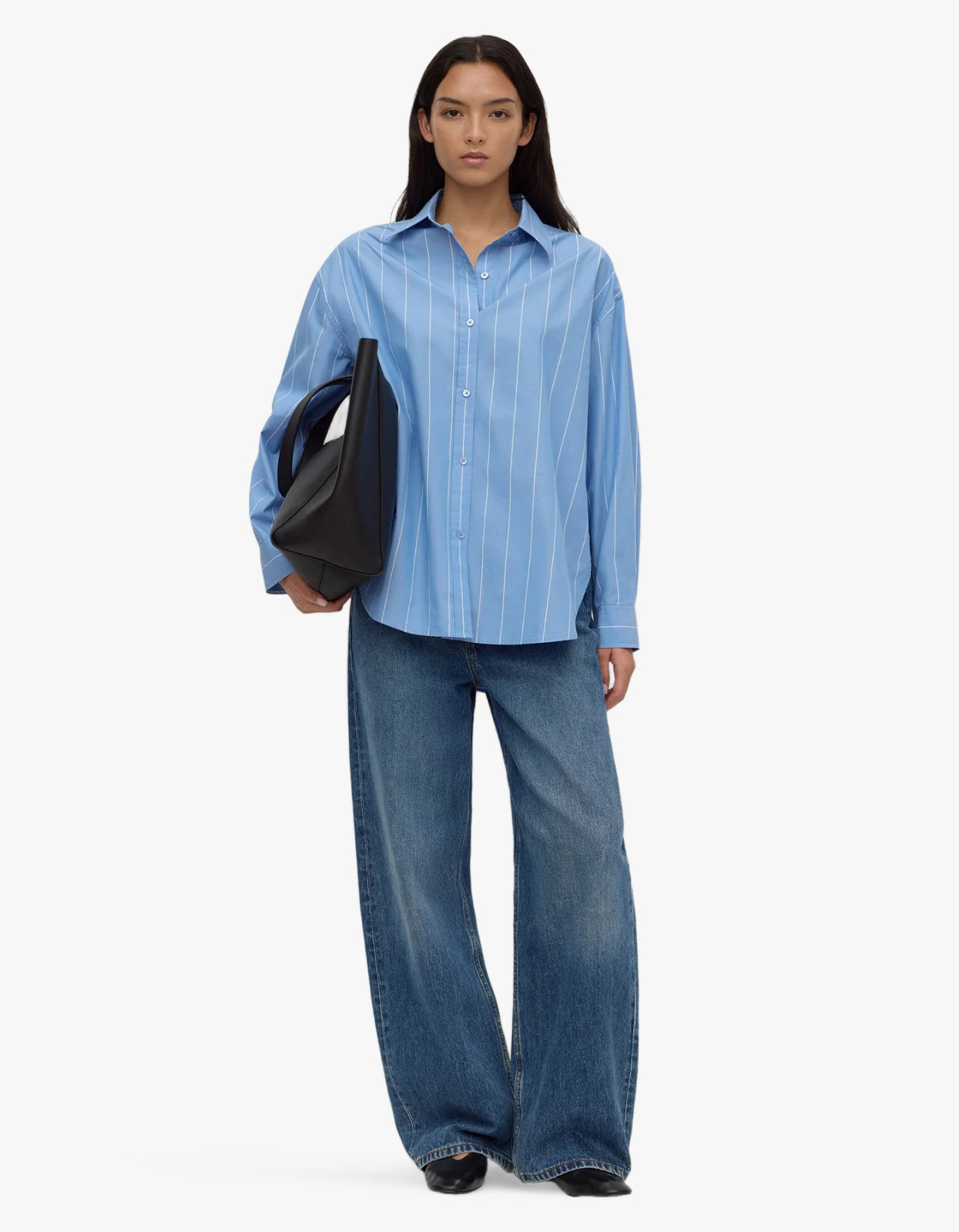Marcia Poplin Shirt - Blue White Stripe