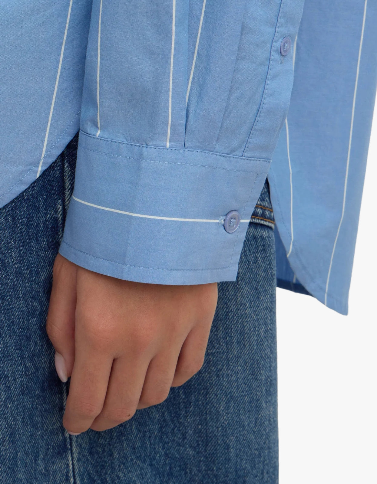 Marcia Poplin Shirt - Blue White Stripe