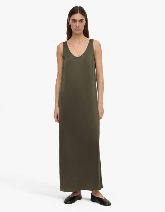 Pippa Silk Tank Dress - Dark Military