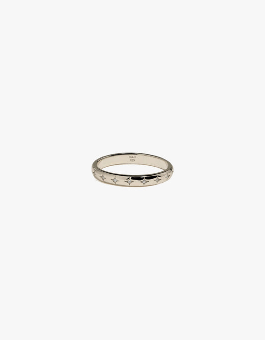 Cosmic Star Band Ring - Silver