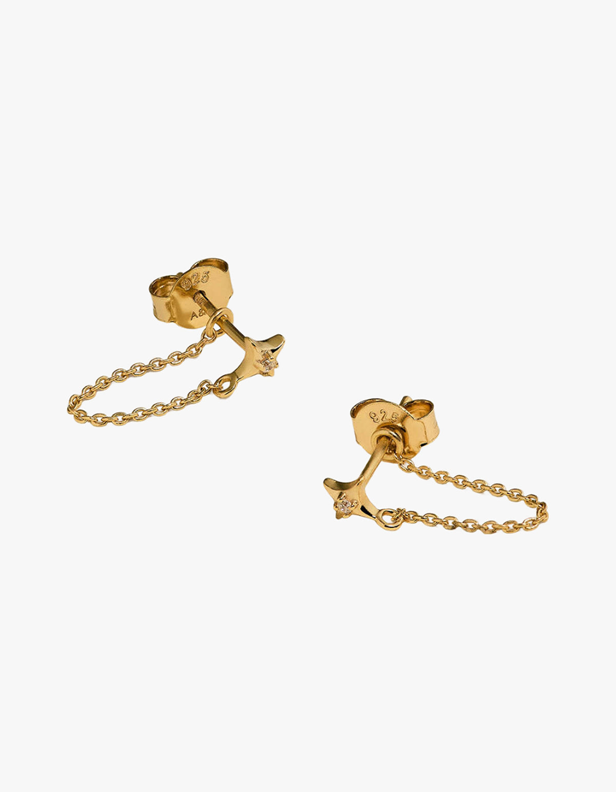 Cosmic Star Chain Stud Earrings - Gold
