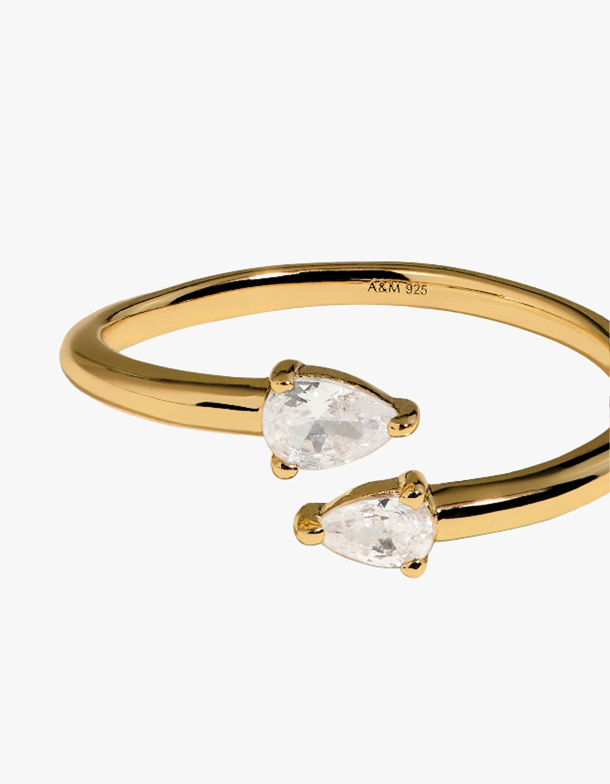 Crystal Pear Open Ring - Gold