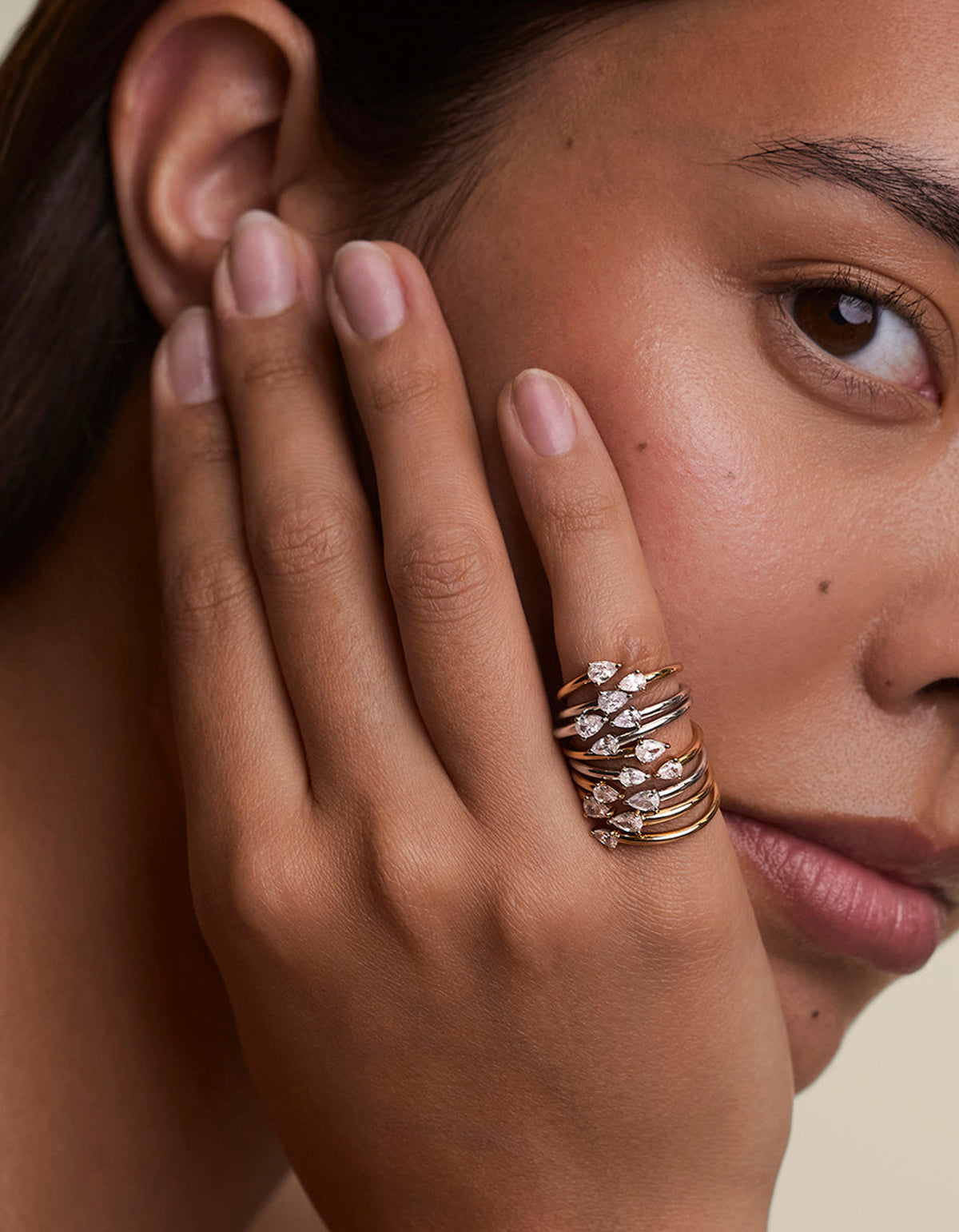 Crystal Pear Open Ring - Gold