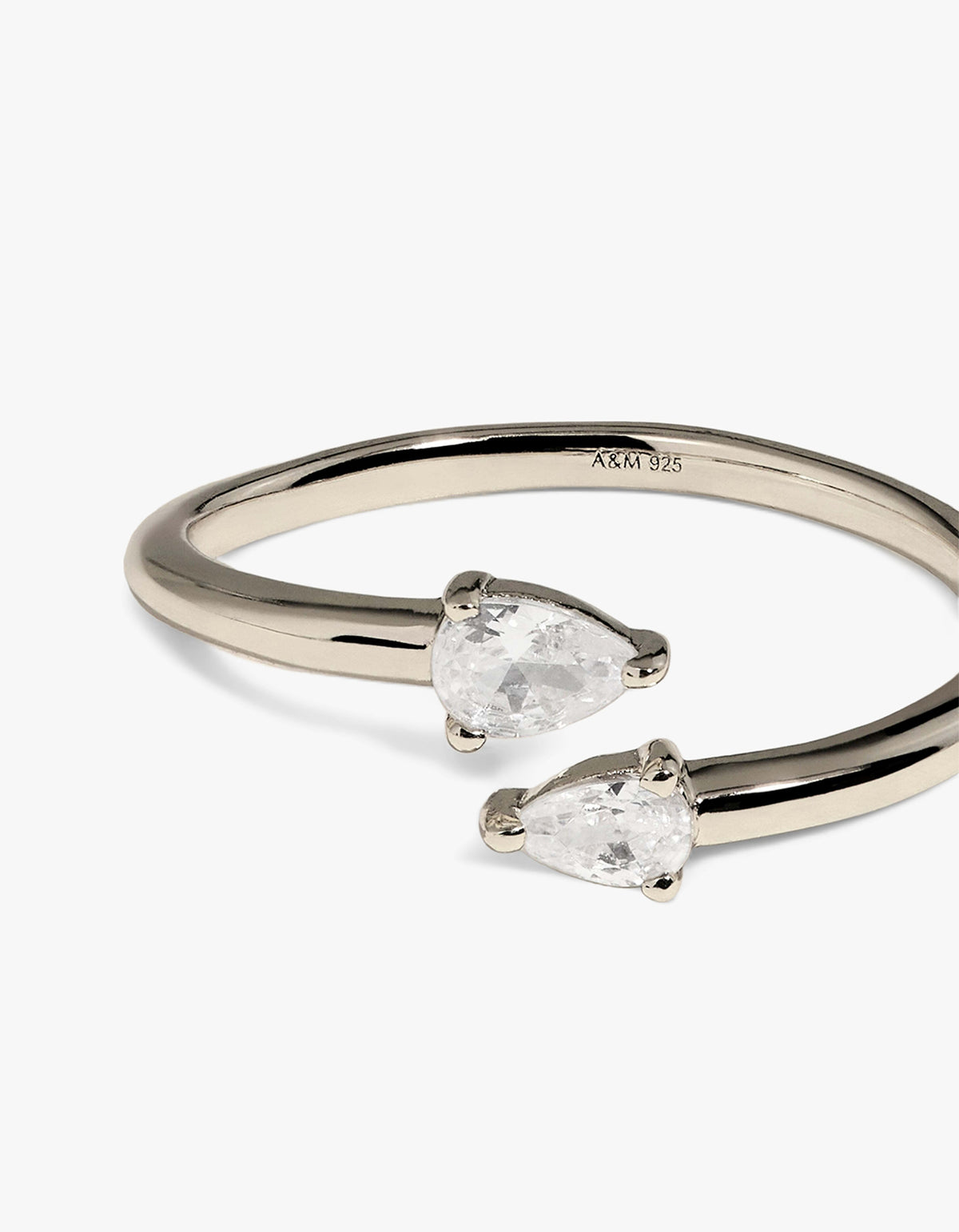 Crystal Pear Open Ring - Silver
