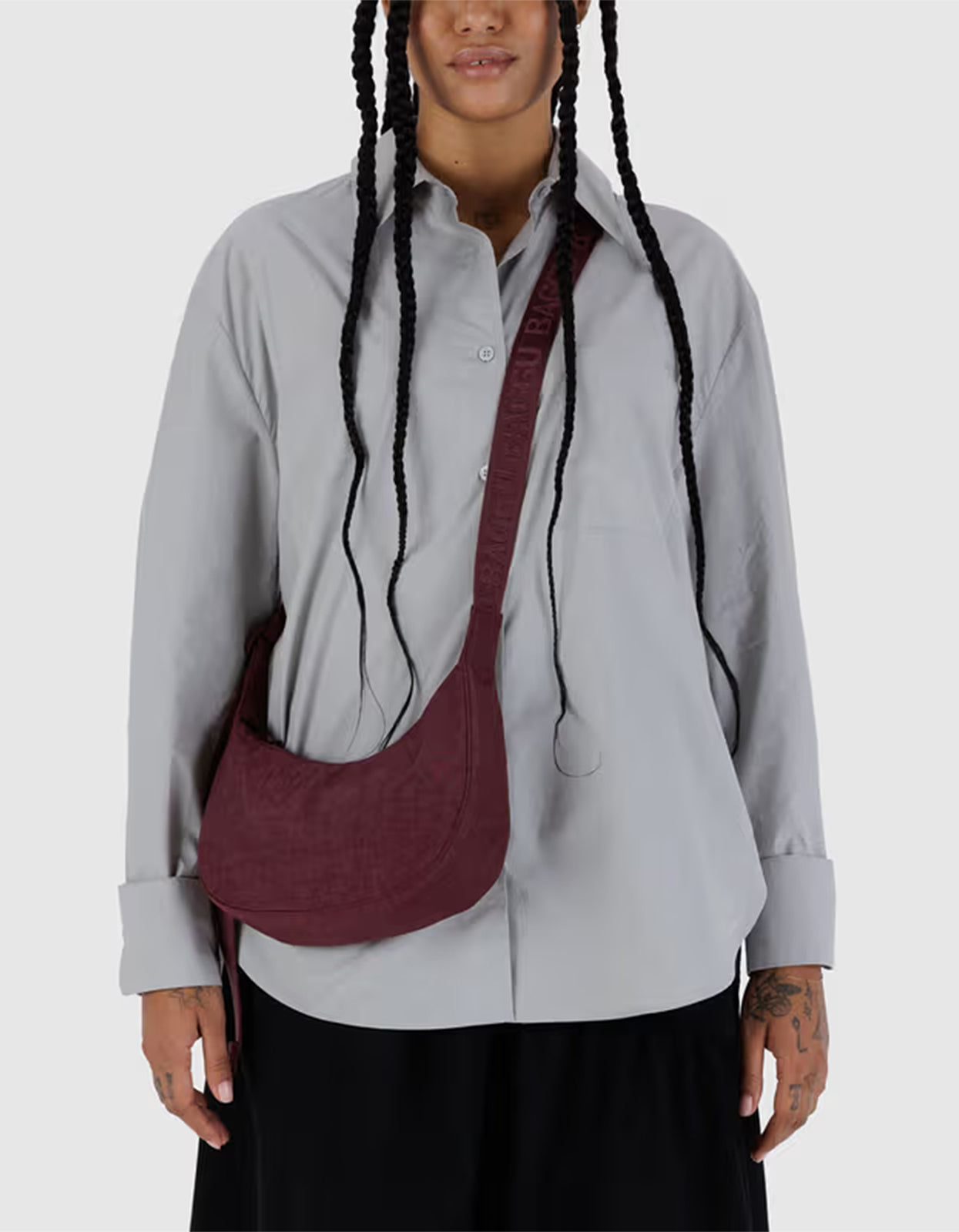 Small Nylon Crescent Bag - Mahogany