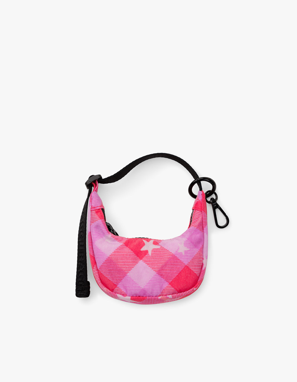 Crescent Bag Charm - Pink Star Plaid