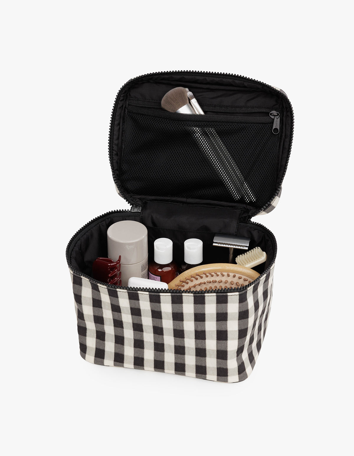 Large Cosmetic Case - Black And Cream Gingham
