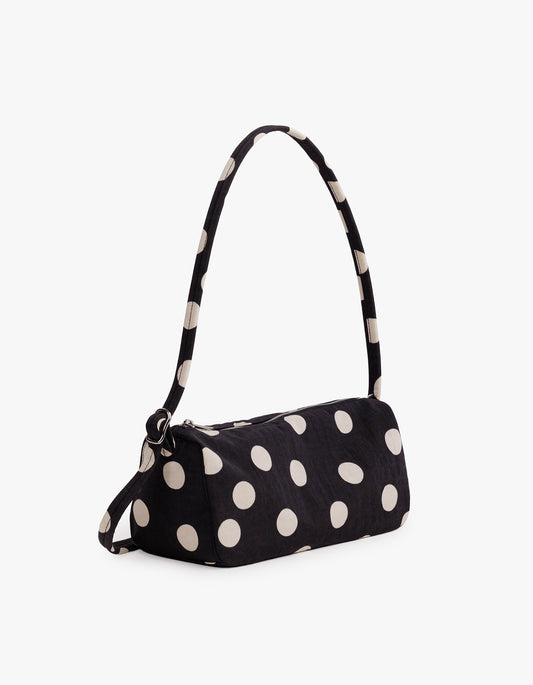 Nylon Loaf Bag - Black And Cream Polka Dot