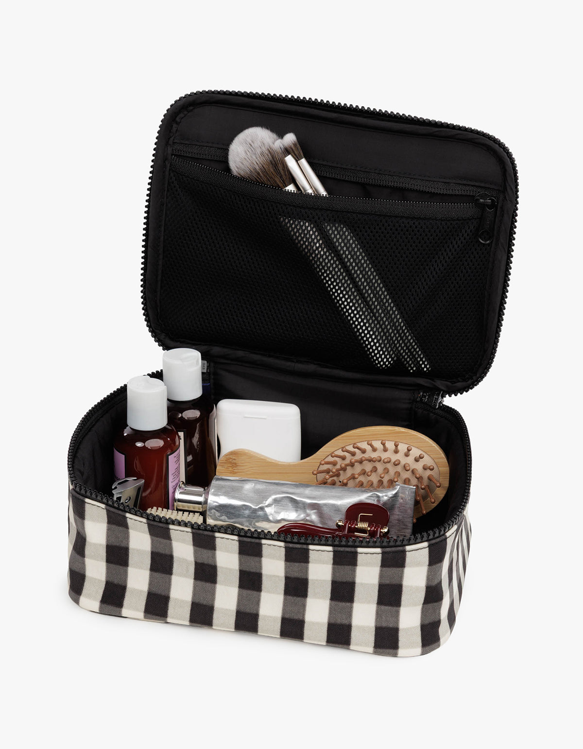 Small Cosmetic Case - Black And Cream Gingham
