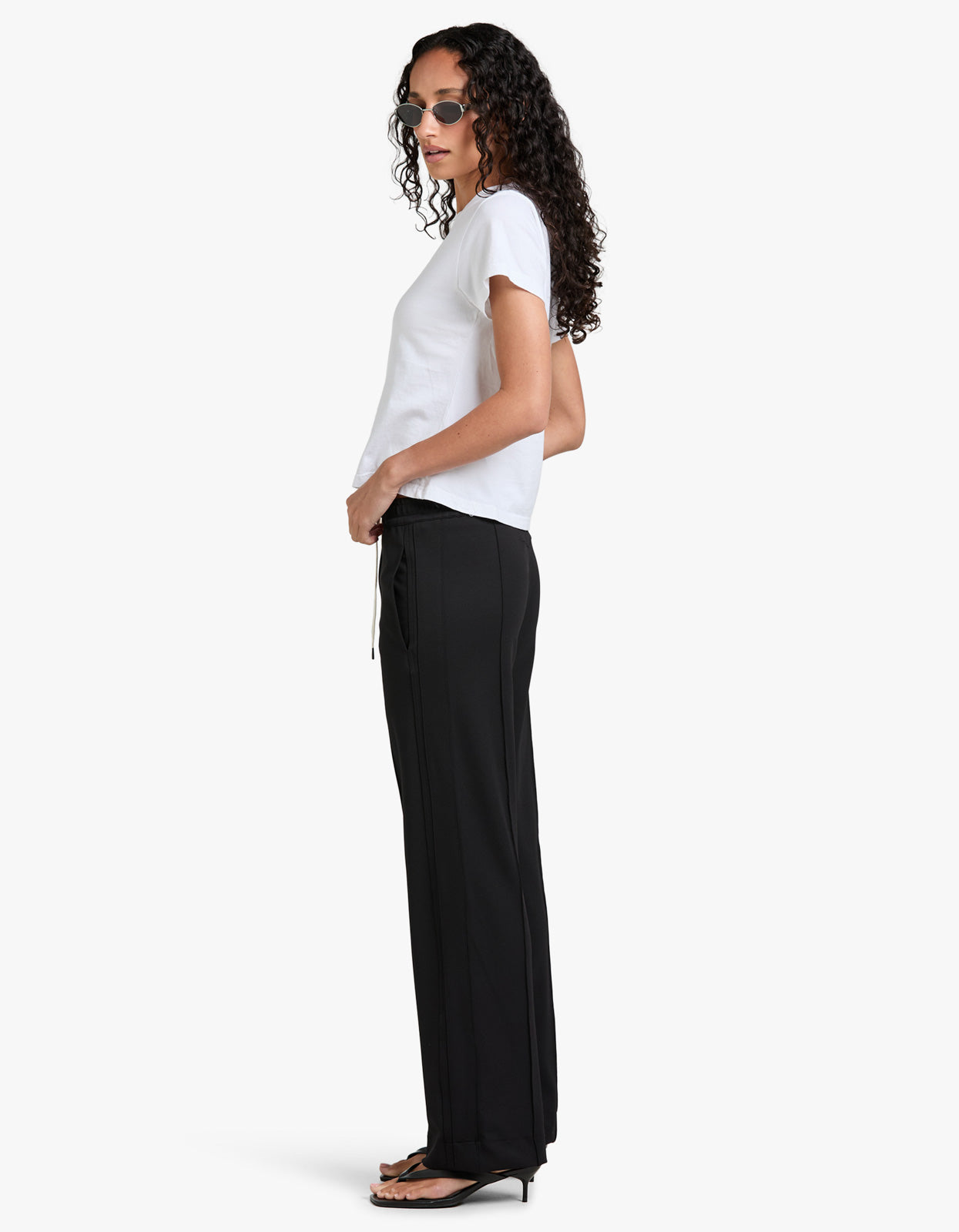 Twill Pinstitch Detail Pant - Black
