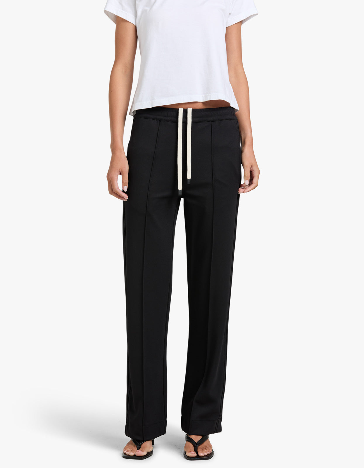 Twill Pinstitch Detail Pant - Black