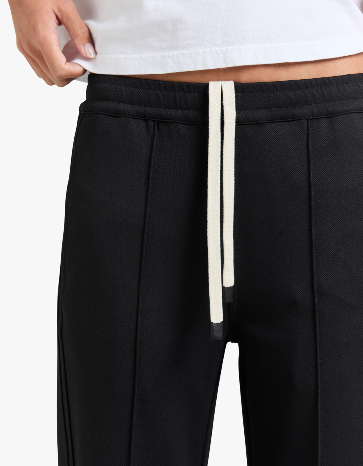 Twill Pinstitch Detail Pant - Black
