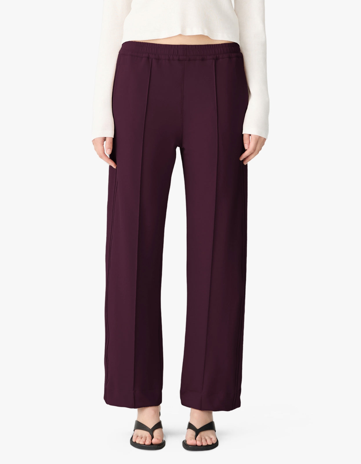 Twill Pinstitch Detail Pant - Dark Plum