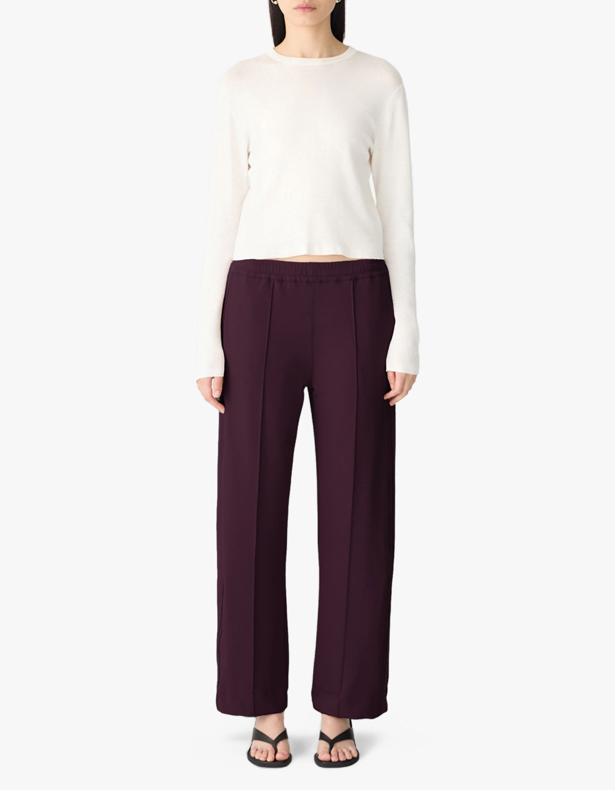Twill Pinstitch Detail Pant - Dark Plum