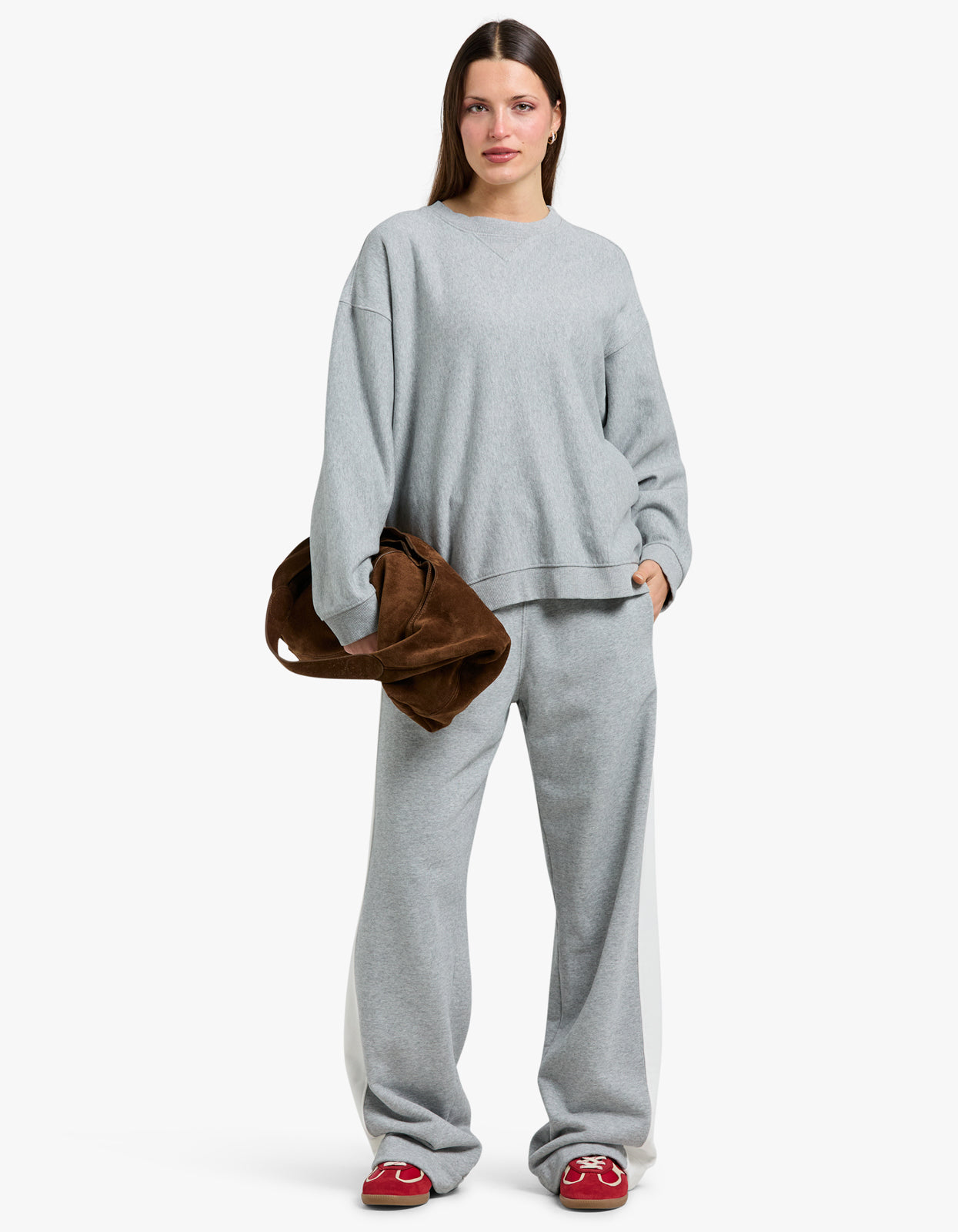 Fleece Split Hem Crew Sweat - Grey Marle